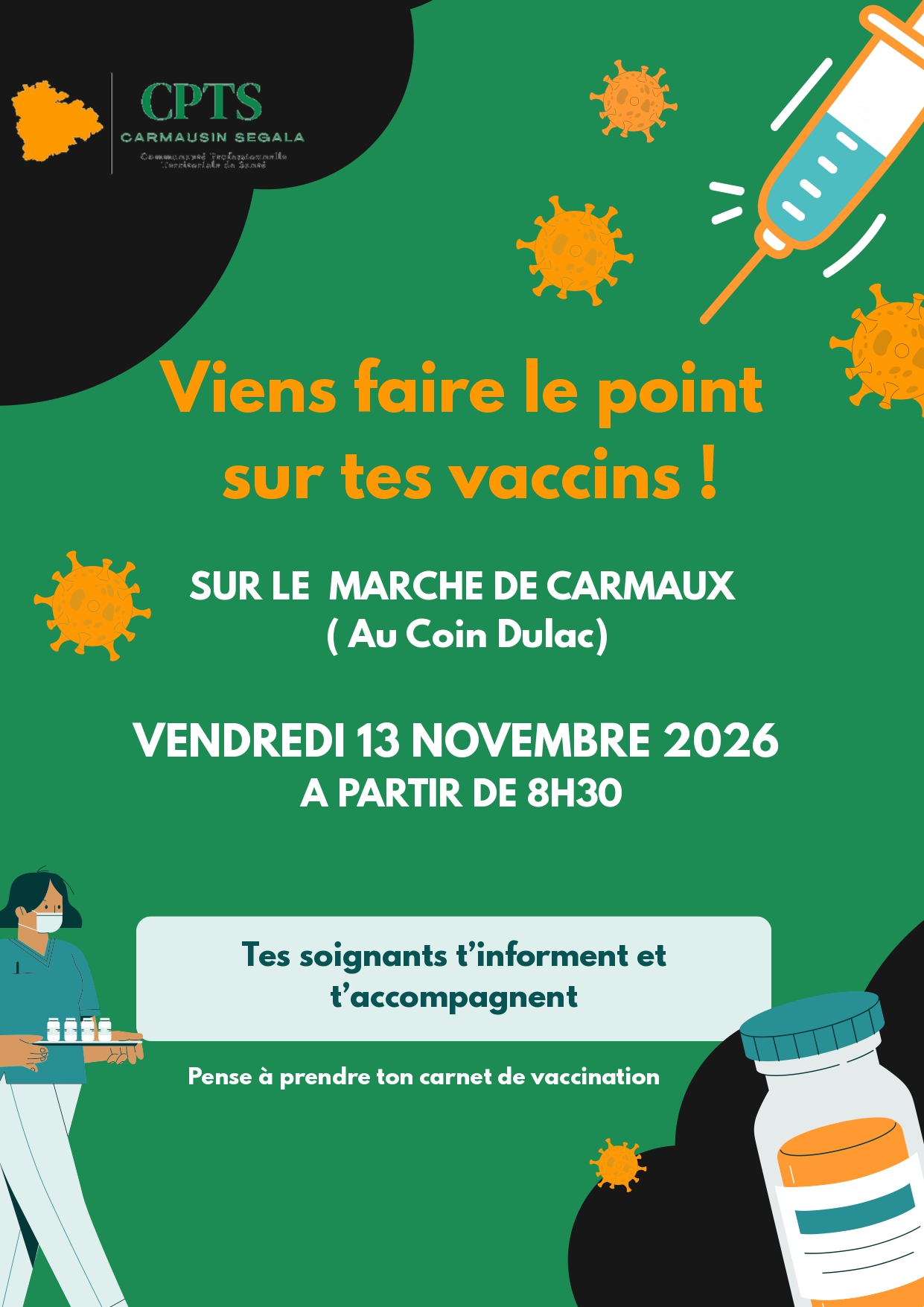 You are currently viewing Sensibilisation Information Vaccination sur le marché de Carmaux le Vendredi 13 novembre 2026
